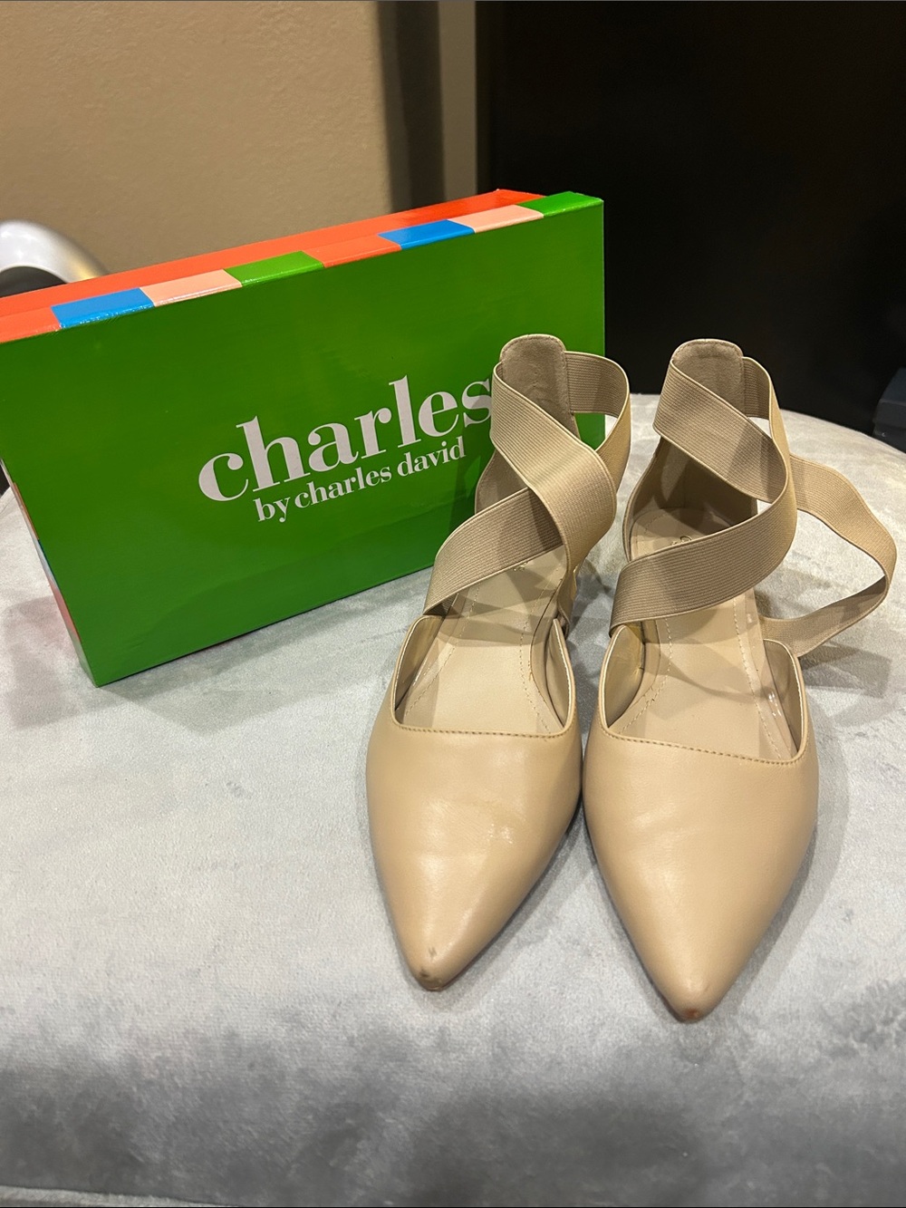 Charles by Charles David Nude Pointed-Toe Crisscross Flats